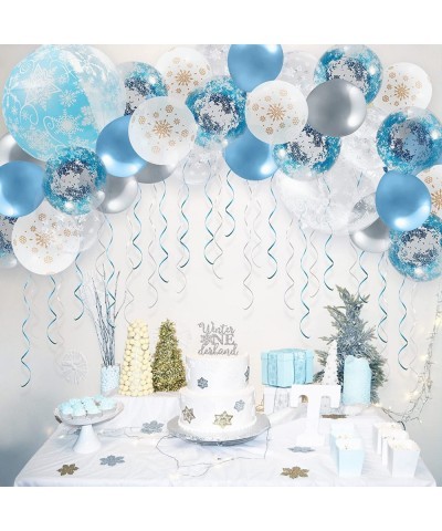 50 pcs Gold Blue White Snowflake Balloon Garland for Winter Wonderland Party Decorations Frozen Birthday Cake Snow Flake Serv...