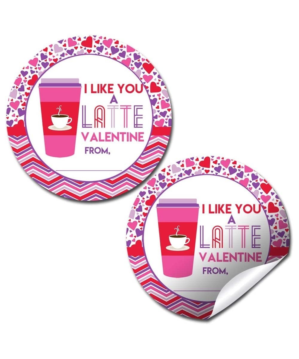 Like You A Latte Coffee-Themed Valentine Party Favor Sticker Labels for Girls 40 2" Party Circle Stickers by AmandaCreation G...