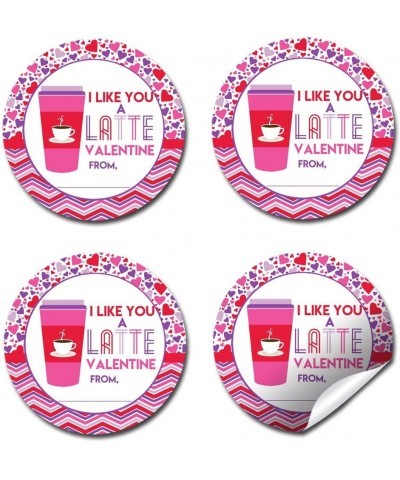 Like You A Latte Coffee-Themed Valentine Party Favor Sticker Labels for Girls 40 2" Party Circle Stickers by AmandaCreation G...