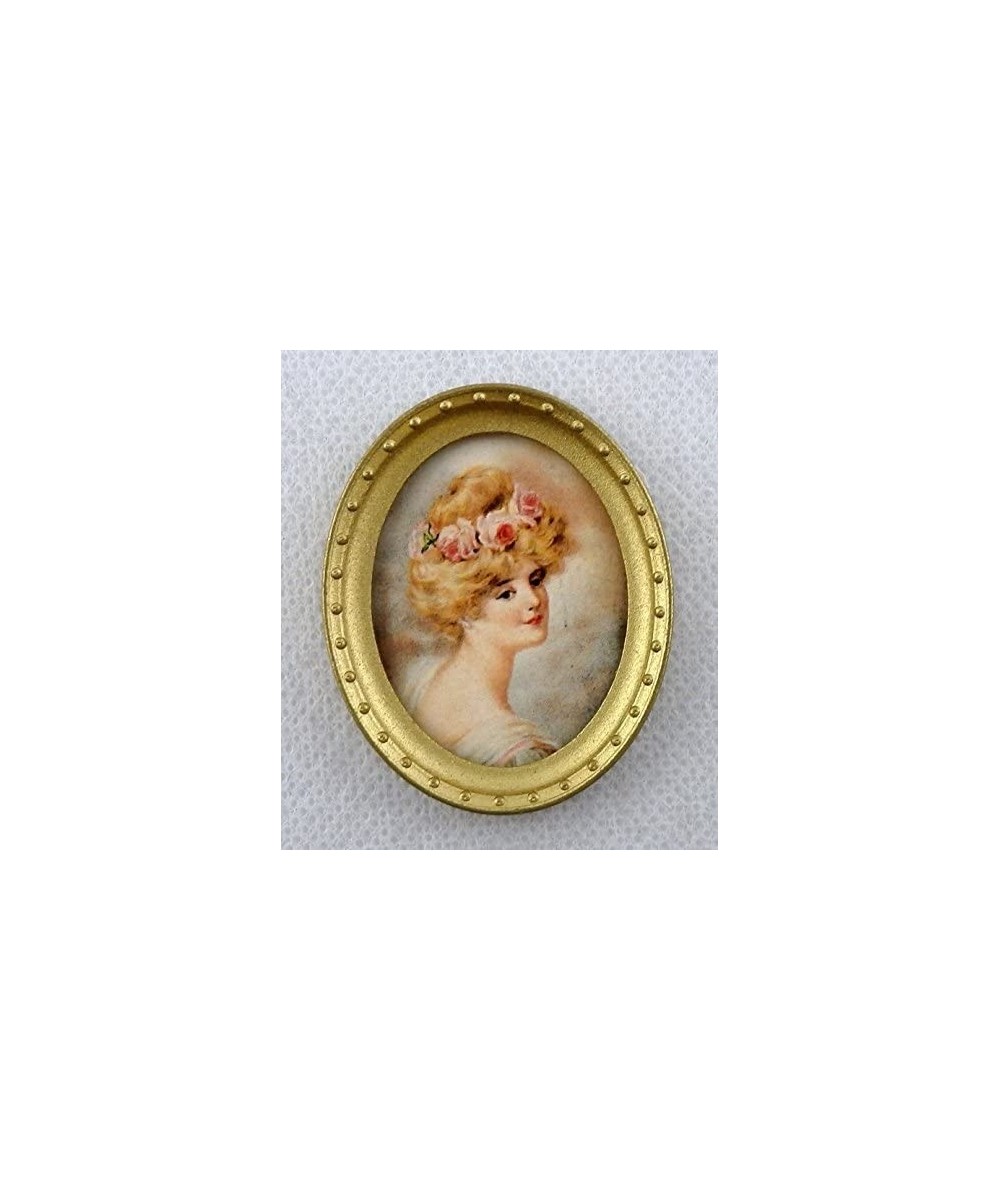 House Miniature Accessory Lady Portrait Picture in Oval Gold Frame B $16.88 Dollhouse Accessories