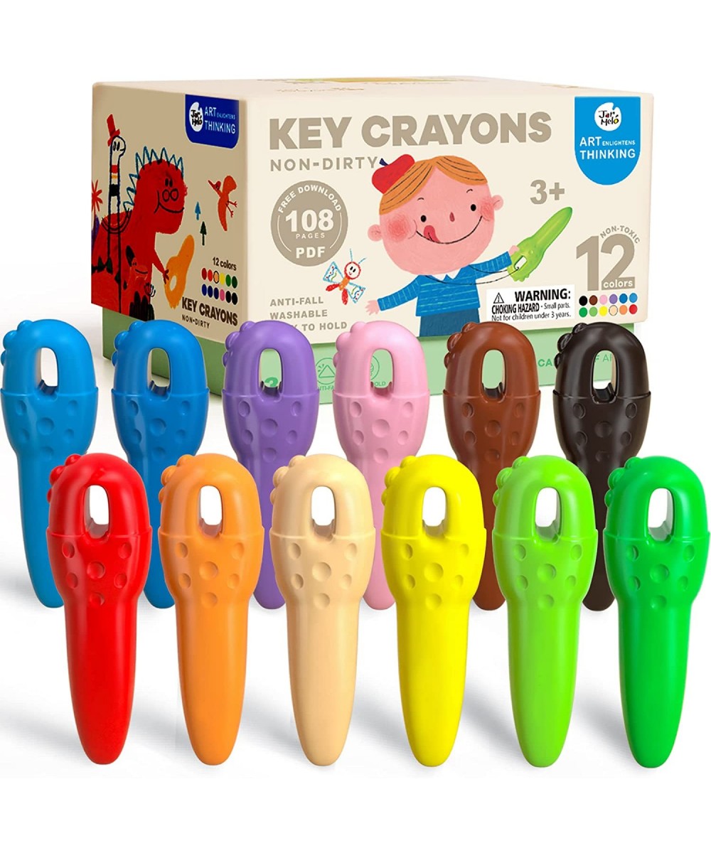 Key Crayons for Toddlers 12 Colors 99.99% Unbreakable Non-Toxic Easy to Hold Washable Crayons with 108 FREE Coloring Books PD...