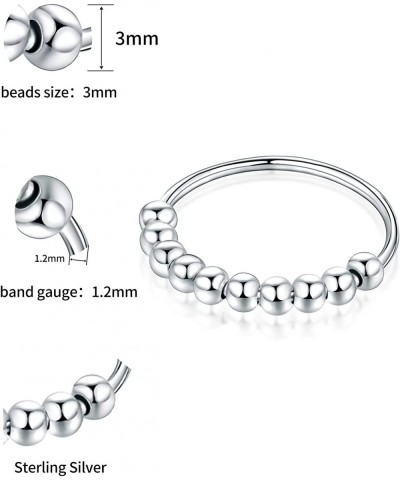 Anti Anxiety Ring for Women 990 Sterling Silver Fidget Rings for Anxiety Spinner Ring Anxiety Ring with Beads Spinner Stress ...