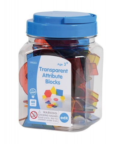 Transparent Attribute Blocks - Mini Jar Set of 60 - Colorful Plastic Shapes - Light Box Accessory - Sensory Play - Math Manip...