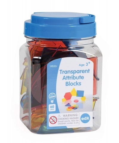 Transparent Attribute Blocks - Mini Jar Set of 60 - Colorful Plastic Shapes - Light Box Accessory - Sensory Play - Math Manip...