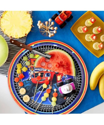 24 Blaze Monster Birthday Disposable Plates Birthday Party Supplies Decorations 9 Inch and 7 Inch $23.60 Kids' Party Tableware