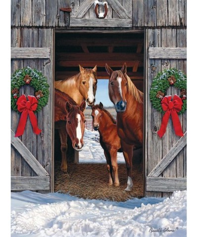 1000 Piece Jigsaw Puzzle for Adults - Horse Barn Christmas - 1000 pc Winter Holiday Scene Jigsaw by Artist Russell Cobane $29...