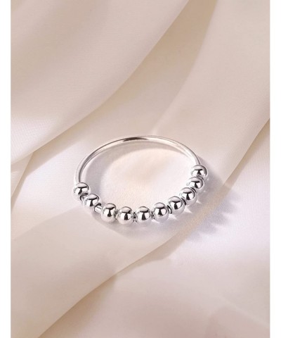 Anti Anxiety Ring for Women 990 Sterling Silver Fidget Rings for Anxiety Spinner Ring Anxiety Ring with Beads Spinner Stress ...