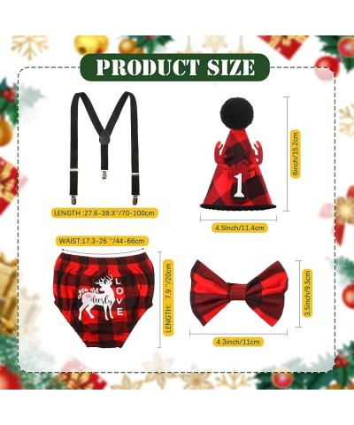 3 PCS Christmas First Birthday Lumberjack Boy Costume Cake Smash Outfit Buffalo Plaid Woodland Birthday Crown Hat Back Suspen...