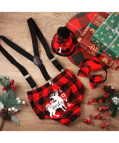 3 PCS Christmas First Birthday Lumberjack Boy Costume Cake Smash Outfit Buffalo Plaid Woodland Birthday Crown Hat Back Suspen...