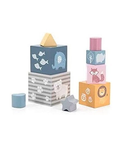 Geometric Wooden Boxes | Blocks Stacker Stacking & Nesting Educational Tower with Shapes Pictures of Animals and Numbers for ...