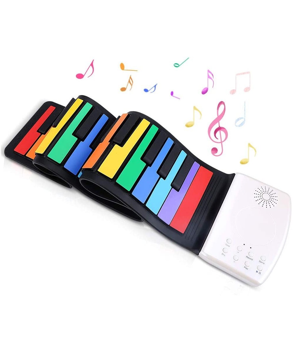 Rainbow Roll Up Piano 49 Keys Flexible Educational Electronic Piano Keyboard with Loud Speaker & 47 Tones Portable Toy Gift f...