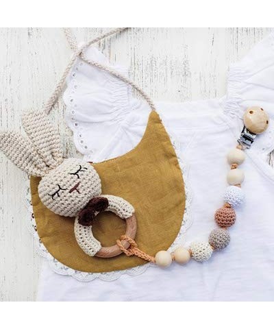 Natural Crochet Teether Toy Rattle for Baby Forest Friends Handmade Amigurumi Crochet Bunny Deer Fox on Natural Wooden Teethi...