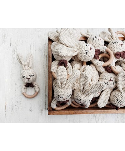 Natural Crochet Teether Toy Rattle for Baby Forest Friends Handmade Amigurumi Crochet Bunny Deer Fox on Natural Wooden Teethi...