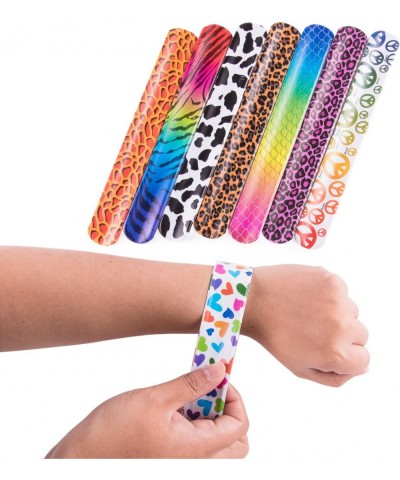 Slap On Plastic Vinyl Retro Bracelets with Colorful Hearts & Animal Print Design Patterns for Children Toy Party Favors (72 P...