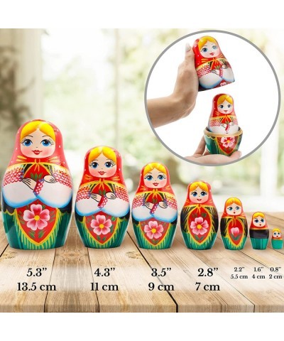 Russian Nesting Dolls Set of 7 pcs - Matryoshka Doll in Belarussian Traditional Sarafan Dress with Ornaments - Handmade Babou...