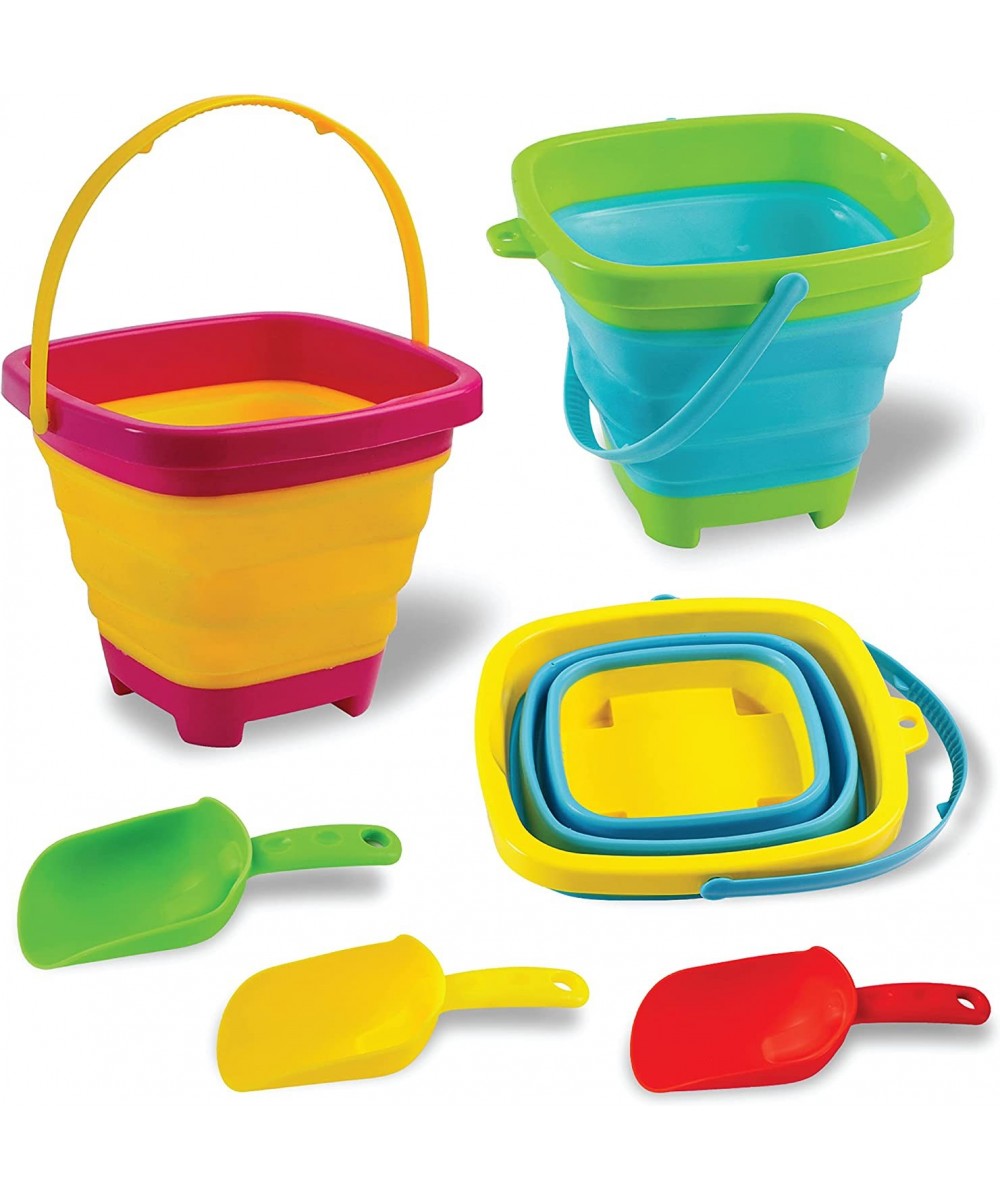 3 PCS Foldable Buckets with 3 Shovels Sand Bucket Water Bucket Sandbox Square Summer Party Foldable Pail Bucket Silicone Coll...