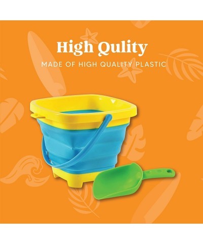 3 PCS Foldable Buckets with 3 Shovels Sand Bucket Water Bucket Sandbox Square Summer Party Foldable Pail Bucket Silicone Coll...