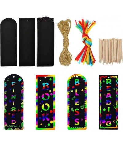 75 Sets Scratch Bookmarks Paper Scratch Rainbow Paper DIY Gift Tags with Colorful Rope and Wood Stylus for Party and Craft Su...