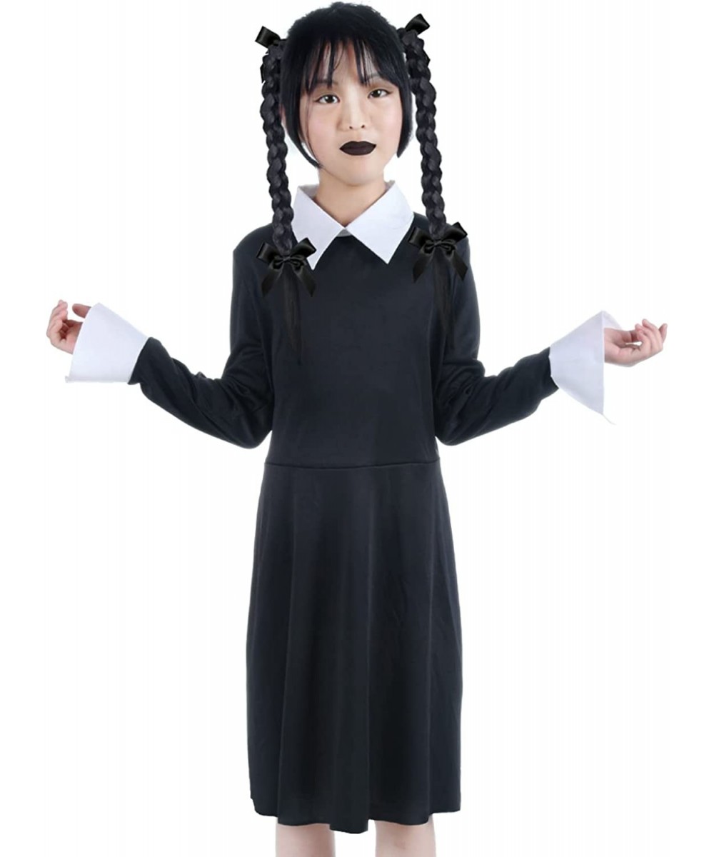 Halloween Wednesday Addams Family Costume for Girls Kids Peter Pan Collar Black Dress Up Outfit for Child $20.29 Kids' Costumes