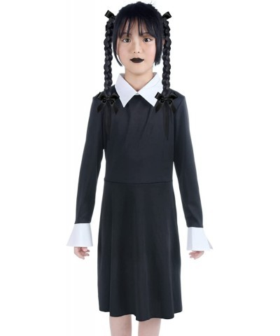 Halloween Wednesday Addams Family Costume for Girls Kids Peter Pan Collar Black Dress Up Outfit for Child $20.29 Kids' Costumes