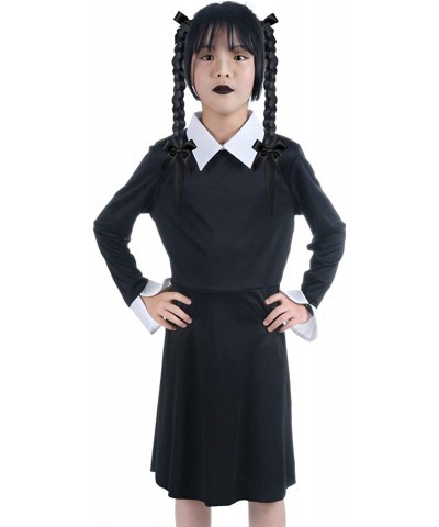 Halloween Wednesday Addams Family Costume for Girls Kids Peter Pan Collar Black Dress Up Outfit for Child $20.29 Kids' Costumes