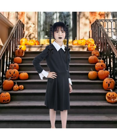 Halloween Wednesday Addams Family Costume for Girls Kids Peter Pan Collar Black Dress Up Outfit for Child $20.29 Kids' Costumes