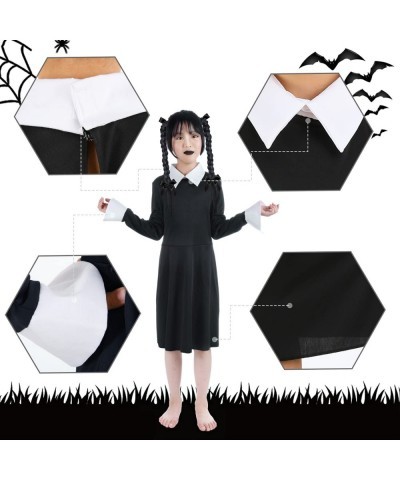 Halloween Wednesday Addams Family Costume for Girls Kids Peter Pan Collar Black Dress Up Outfit for Child $20.29 Kids' Costumes