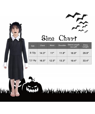 Halloween Wednesday Addams Family Costume for Girls Kids Peter Pan Collar Black Dress Up Outfit for Child $20.29 Kids' Costumes