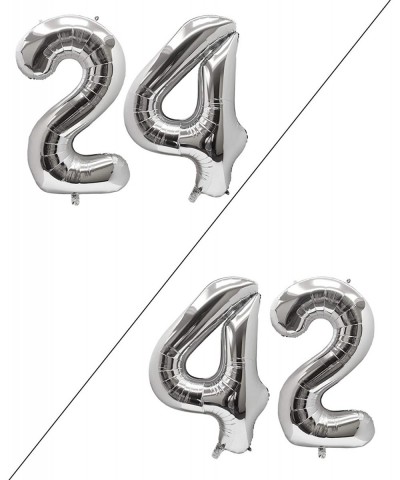 40 Inch Large 24 Balloon Numbers Silver Big Foil Number Balloons Giant Helium Happy 24th Birthday Party Decorations for Man a...