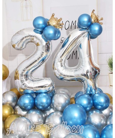 40 Inch Large 24 Balloon Numbers Silver Big Foil Number Balloons Giant Helium Happy 24th Birthday Party Decorations for Man a...