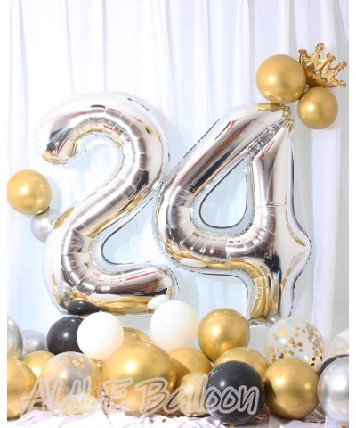 40 Inch Large 24 Balloon Numbers Silver Big Foil Number Balloons Giant Helium Happy 24th Birthday Party Decorations for Man a...