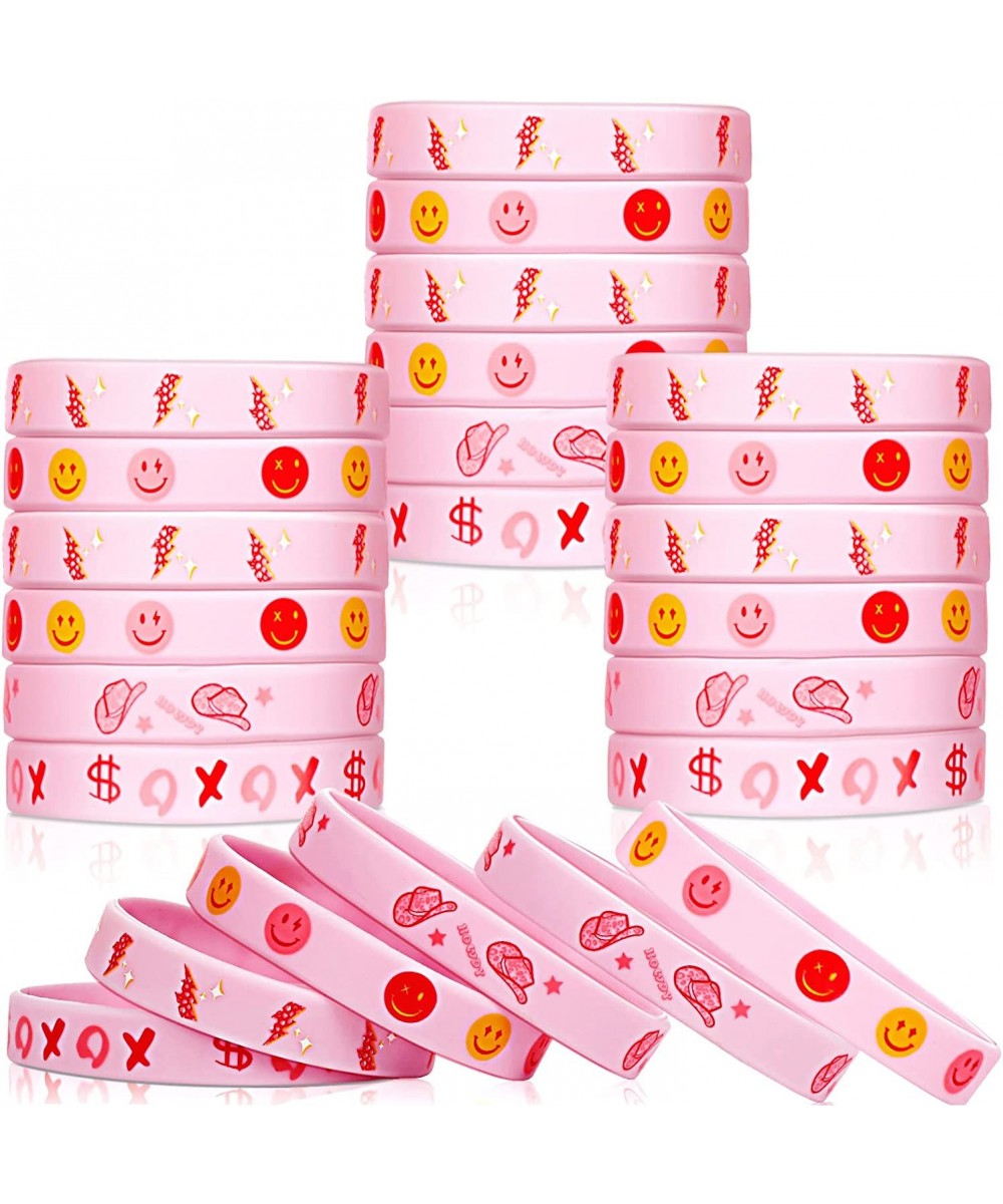 32 Pcs Preppy Silicone Wristband Hot Pink Custom Silicone Bracelets Smile Face Lighting Pink Wristbands for Women Girls Stude...