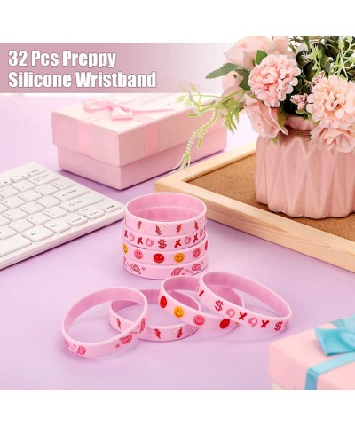 32 Pcs Preppy Silicone Wristband Hot Pink Custom Silicone Bracelets Smile Face Lighting Pink Wristbands for Women Girls Stude...