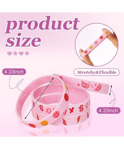 32 Pcs Preppy Silicone Wristband Hot Pink Custom Silicone Bracelets Smile Face Lighting Pink Wristbands for Women Girls Stude...