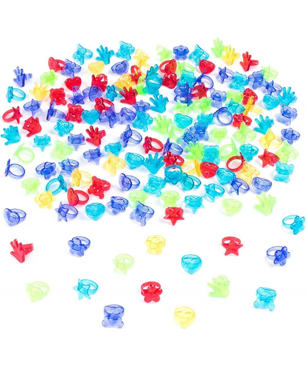 Colorful Assorted Plastic Glitter Toy Rings | Bag Of 144 Rings (Hearts Bears Stars Hands & Flowers) | Use As Party Favors Cak...