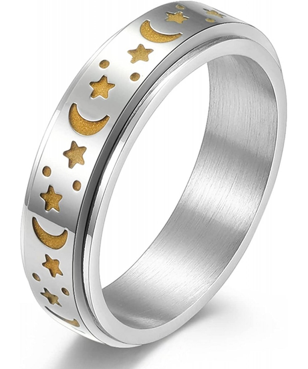 Titanium Stainless Steel Spinner Ring Anxiety Rings for Women Men 6/8mm Star Moon Fidget Ring Cat Stress Relief Spining Ring ...