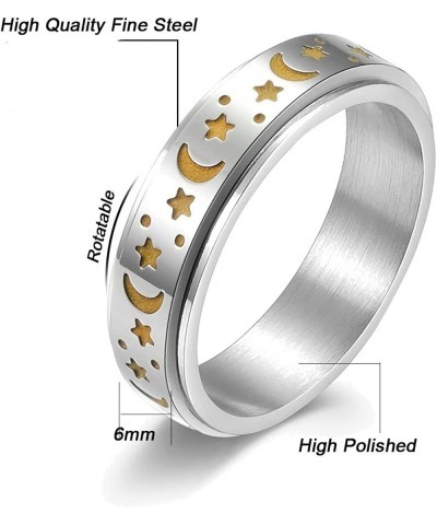 Titanium Stainless Steel Spinner Ring Anxiety Rings for Women Men 6/8mm Star Moon Fidget Ring Cat Stress Relief Spining Ring ...