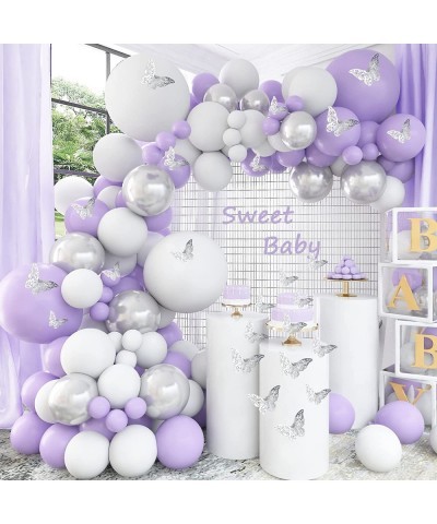 Purple Balloon Garland Kit 140 Pcs Lavender White Silver Balloon Arch Butterfly Stickers 12Pcs for Birthday Bridal Shower Pur...