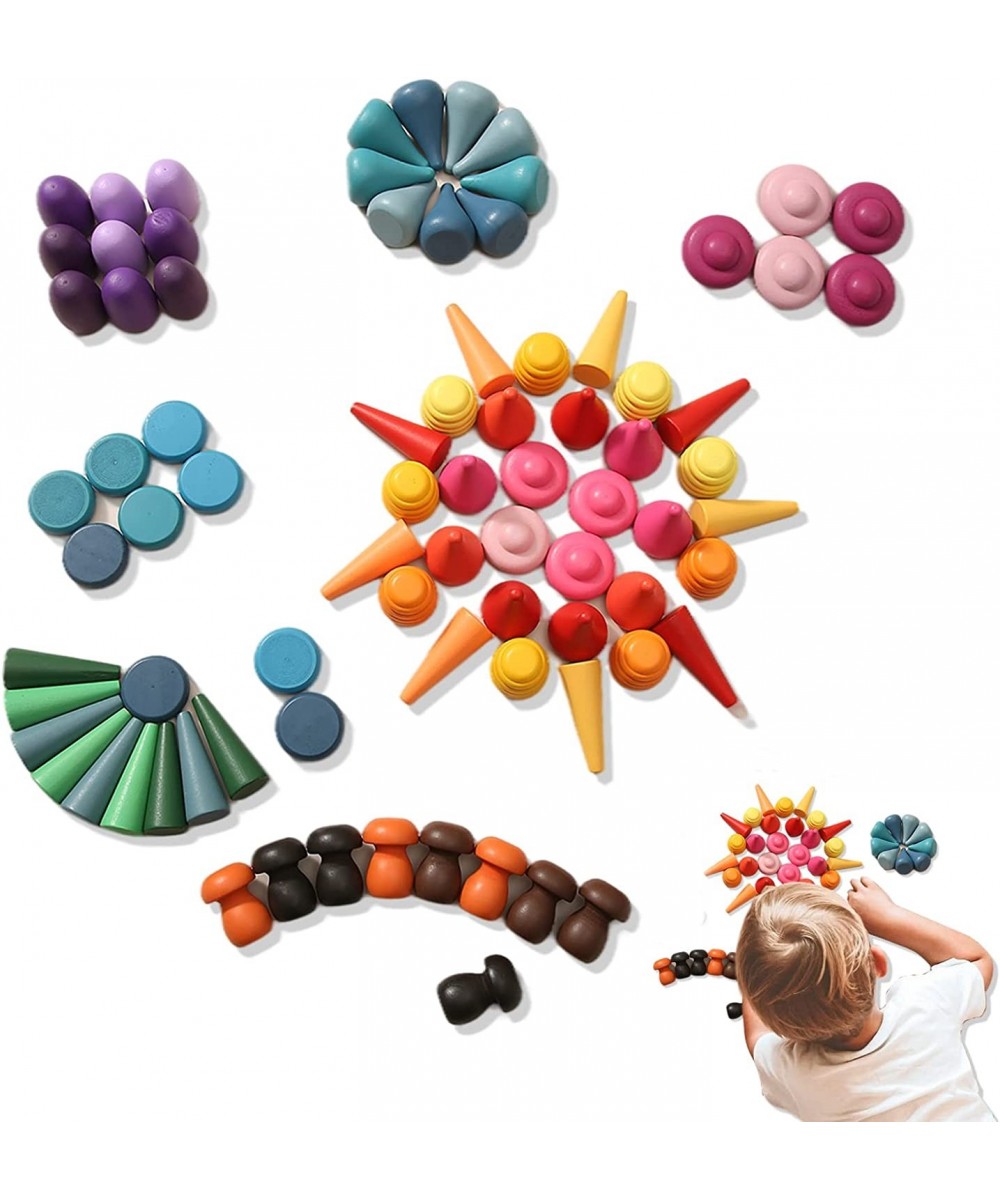 Rainbow Wooden Loose Parts Toys Set Sensory Play Set 9 Shapes 27 Colors Colorful Early Educational Montessori Toys for Toddle...