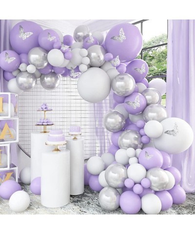 Purple Balloon Garland Kit 140 Pcs Lavender White Silver Balloon Arch Butterfly Stickers 12Pcs for Birthday Bridal Shower Pur...