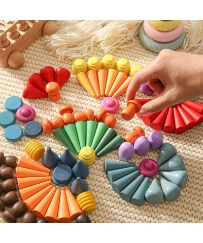 Rainbow Wooden Loose Parts Toys Set Sensory Play Set 9 Shapes 27 Colors Colorful Early Educational Montessori Toys for Toddle...