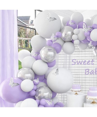 Purple Balloon Garland Kit 140 Pcs Lavender White Silver Balloon Arch Butterfly Stickers 12Pcs for Birthday Bridal Shower Pur...