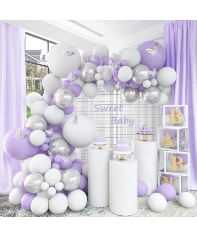 Purple Balloon Garland Kit 140 Pcs Lavender White Silver Balloon Arch Butterfly Stickers 12Pcs for Birthday Bridal Shower Pur...