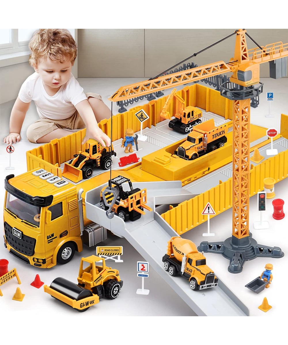 Construction Vehicles Toys Set for Kids Toddlers w/ Crane Excavator Forklift Dump Trucks Bulldozer Cement Truck Road Roller A...