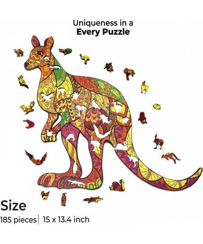 Wooden Jigsaw Puzzle Unique Shape Premium Creative Gift for Adults and Kids 185 Irregular Puzzle Pieces 15x13.4 in. Kangaroo ...