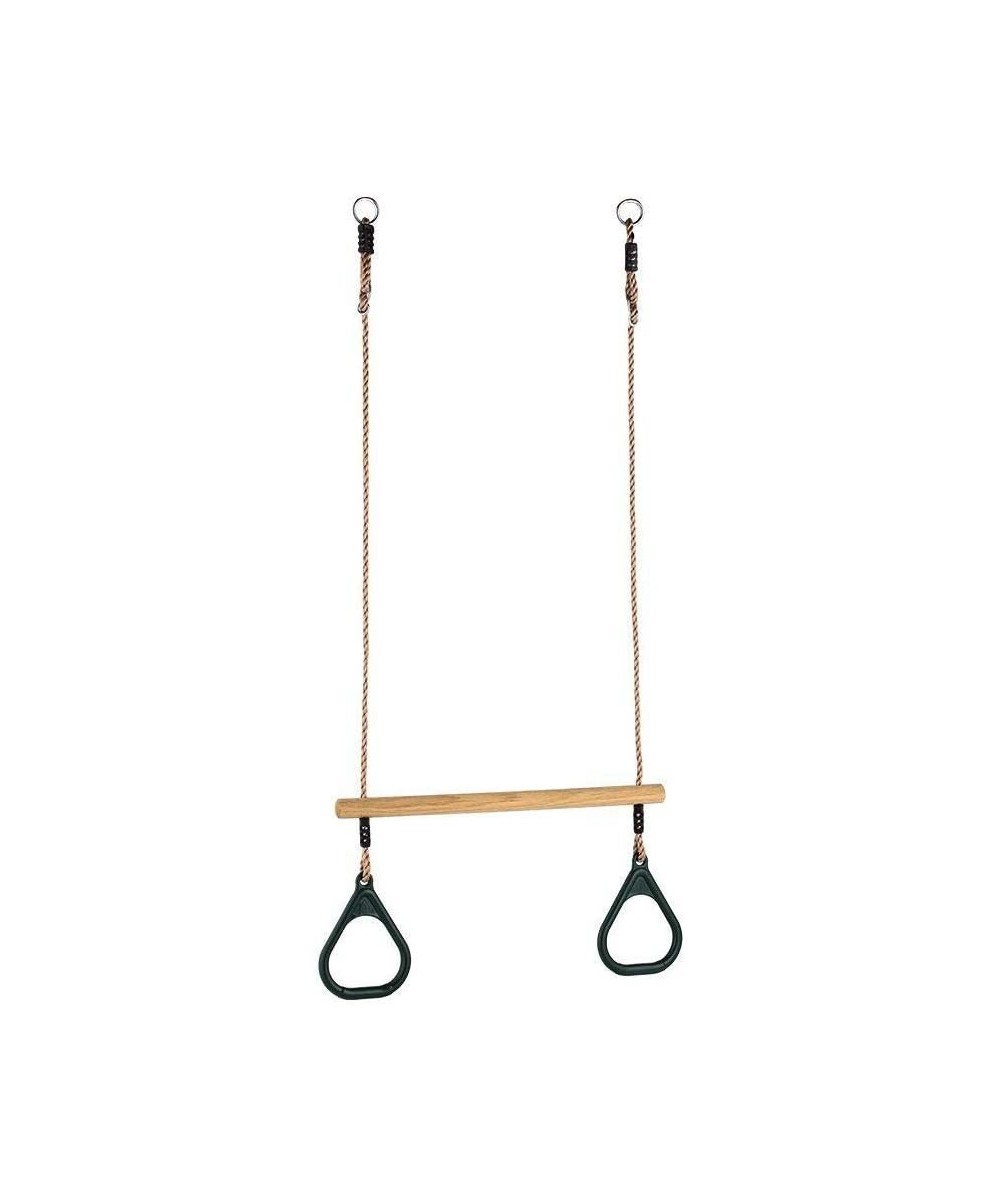 Wooden Trapeze with Plastic Gym Rings - Outdoor N Indoor Playground 2 in 1 Swing Set Accessories for Kids (Green). $47.47 Pla...