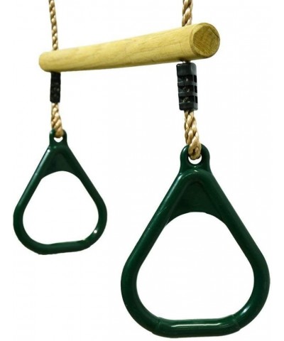 Wooden Trapeze with Plastic Gym Rings - Outdoor N Indoor Playground 2 in 1 Swing Set Accessories for Kids (Green). $47.47 Pla...