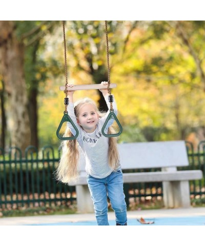 Wooden Trapeze with Plastic Gym Rings - Outdoor N Indoor Playground 2 in 1 Swing Set Accessories for Kids (Green). $47.47 Pla...