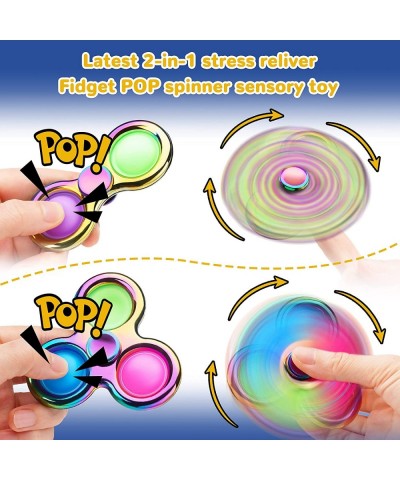 Fidget Pack 2PCS Push Pop Bubble Fidget Spinners 2-in-1 Toys Multicolor 3-Bubble+2-Bubble Rainbow Alloy Silicone Buttons Fidg...