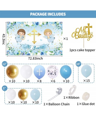 Mi Bautizo Decorations Set Baptism Party Supplies with Blue Mi Bautizo Backdrop Banner Blue Gold Balloon Garland for God Bles...